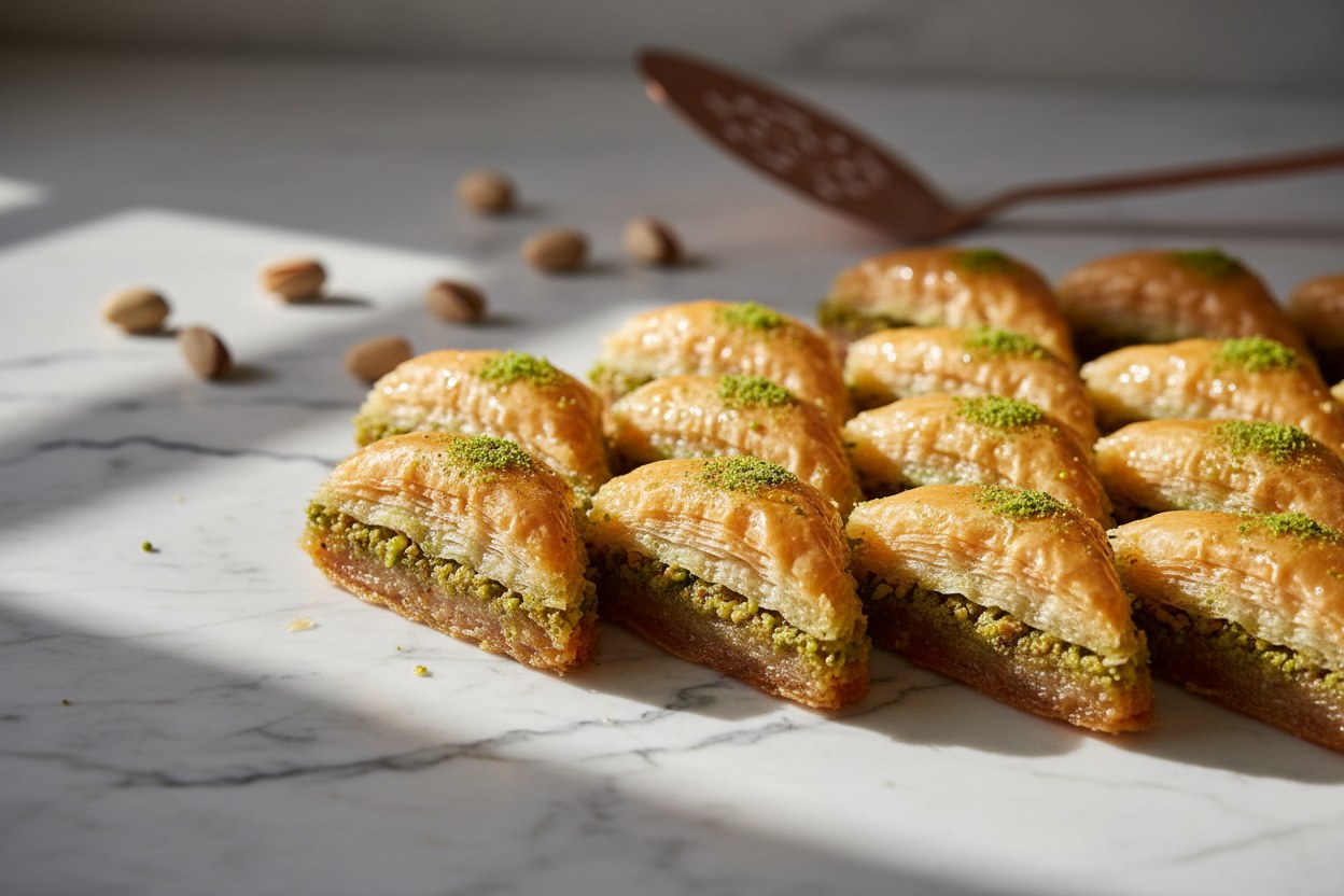 Ölçülü baklava tepsisi, dilimlenmiş üst yüzey